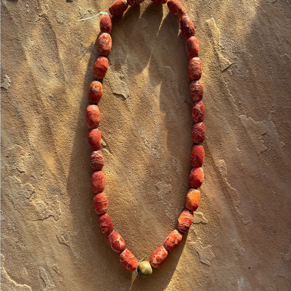 Vintage Red Sponge Coral Bead Strand – Large Barrel Beads 15mm – 28 Beads